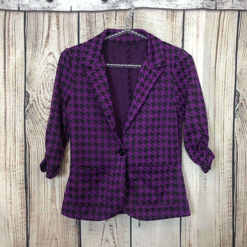 ๐3/$10๐ Purple Checkered Blazer 3/4 Sleeve Small - Picture 1 of 7